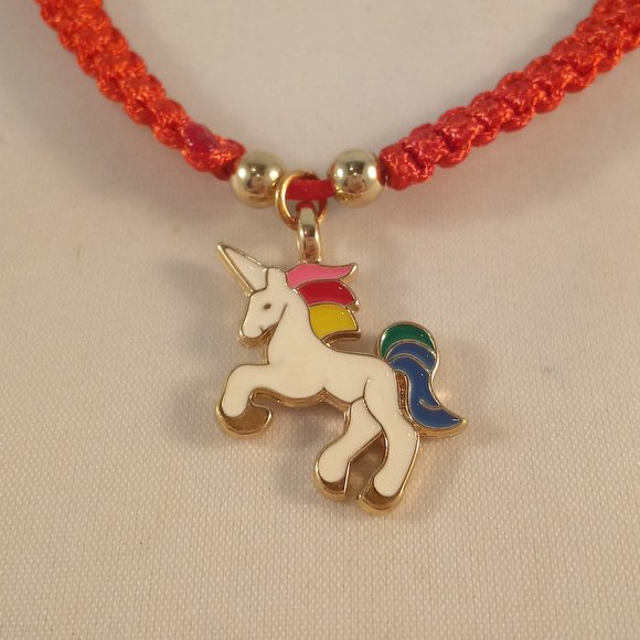 Rainbow Unicorn Gold Charm Red Rope Bracelet Party Gift - Picture 4 of 5